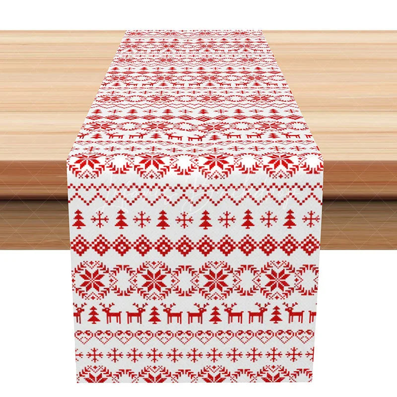 Lofaris Red and White Christmas Fair Isle Table Runner Nordic Snowflake Reindeer Holiday Dining Decor