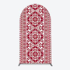 Lofaris Red and White Folk Art Geometric Pattern Arch Backdrop Kit Traditional Pixelated Design for Holiday Events