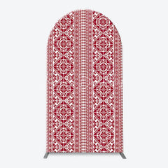 Lofaris Red and White Folk Art Geometric Pattern Arch Backdrop Kit Traditional Pixelated Design for Holiday Events