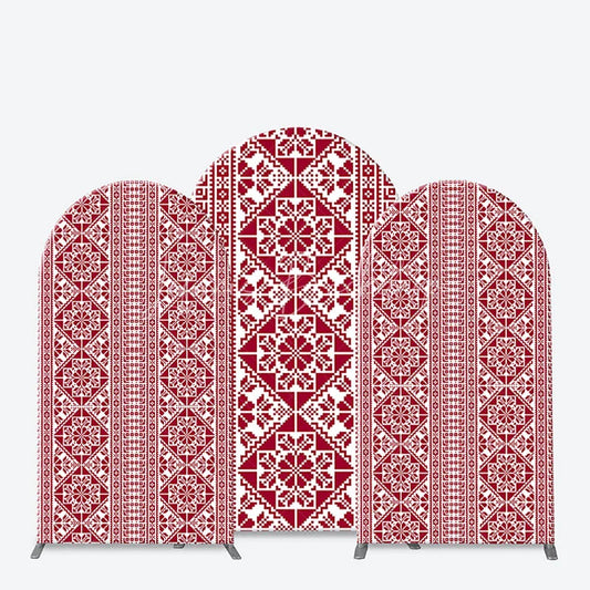 Lofaris Red and White Folk Art Geometric Pattern Arch Backdrop Kit Traditional Pixelated Design for Holiday Events