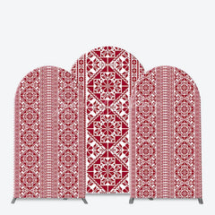 Lofaris Red and White Folk Art Geometric Pattern Arch Backdrop Kit Traditional Pixelated Design for Holiday Events