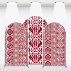Lofaris Red and White Folk Art Geometric Pattern Arch Backdrop Kit Traditional Pixelated Design for Holiday Events