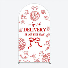Lofaris Red and White Pizza Delivery Round Top Arch Backdrop Fun Baby Shower Birthday Party Decor.