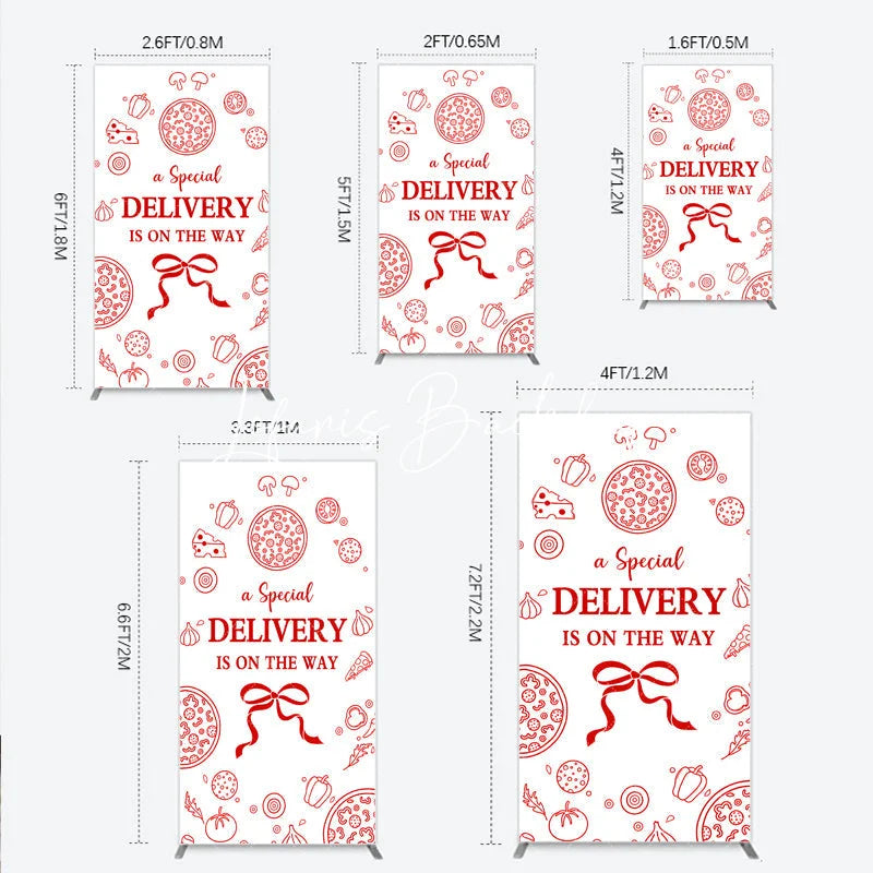 Lofaris Red and White Pizza Special Delivery Is On The Way Rectangle Arch Backdrop Food Themed Baby Shower Party Decor
