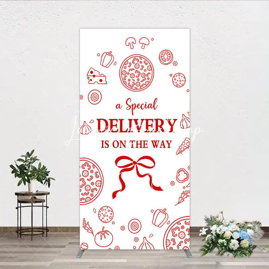 Lofaris Red and White Pizza Special Delivery Is On The Way Rectangle Arch Backdrop Food Themed Baby Shower Party Decor