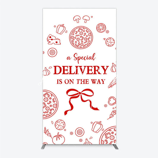 Lofaris Red and White Pizza Special Delivery Is On The Way Rectangle Arch Backdrop Food Themed Baby Shower Party Decor