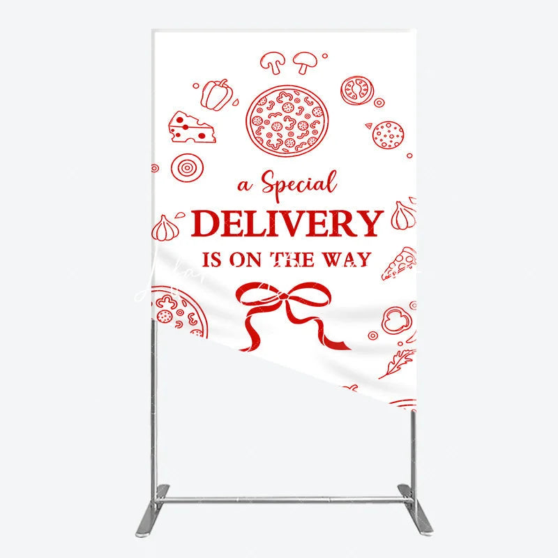 Lofaris Red and White Pizza Special Delivery Is On The Way Rectangle Arch Backdrop Food Themed Baby Shower Party Decor