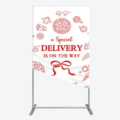 Lofaris Red and White Pizza Special Delivery Is On The Way Rectangle Arch Backdrop Food Themed Baby Shower Party Decor