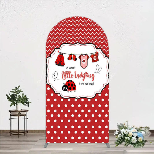 Lofaris Red and White Polka Dot Ladybug Baby Shower Arch Backdrop Kit Cute Little is on Her Way Party Decor