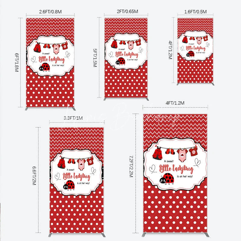 Lofaris Red and White Polka Dot Ladybug Baby Shower Rectangle Backdrop Kit Cute Little is on Her Way Party Decor