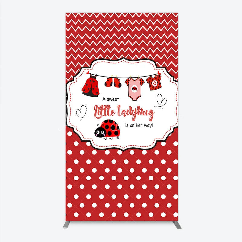 Lofaris Red and White Polka Dot Ladybug Baby Shower Rectangle Backdrop Kit Cute Little is on Her Way Party Decor