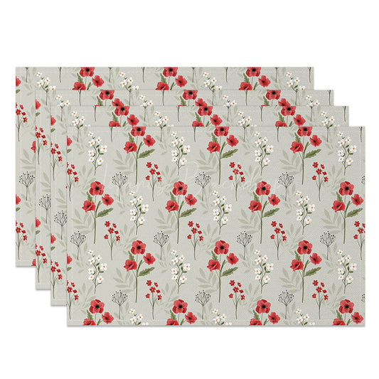 Lofaris Red and White Repeating Floral Placemats Set of 4 for Classic Farmhouse Kitchen Dining Table Decor