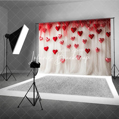 Lofaris Red and White Sheer Fabric Floating Hearts Photography Backdrop Dreamy Romantic Valentine’s Day Decor
