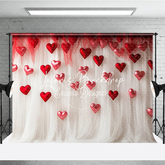 Lofaris Red and White Sheer Fabric Floating Hearts Photography Backdrop Dreamy Romantic Valentine’s Day Decor