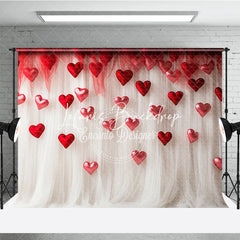 Lofaris Red and White Sheer Fabric Floating Hearts Photography Backdrop Dreamy Romantic Valentine’s Day Decor