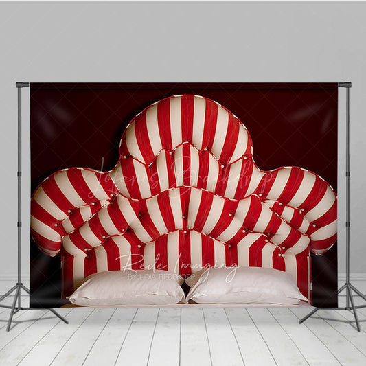 Lofaris Red and White Stripe Headboard Photography Backdrop Vintage Circus or Carnival Themed Fun Bedroom Photo Prop