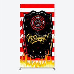 Lofaris Red and White Striped Fire Rescue Happy Retirement Rectangle Backdrop Heroic Celebration Party Decor with Flames