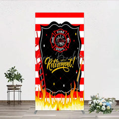 Lofaris Red and White Striped Fire Rescue Happy Retirement Rectangle Backdrop Heroic Celebration Party Decor with Flames