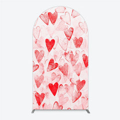 Lofaris Red and White Textured Hearts Pattern Round Top Arch Backdrop Perfect for Romantic Love Theme Parties