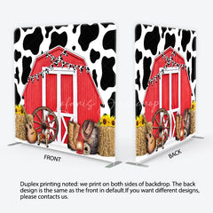 Lofaris Red Barn and Cow Print Square Double-Sided Backdrop Rustic Farm Western Party Decor