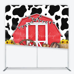 Lofaris Red Barn and Cow Print Square Double-Sided Backdrop Rustic Farm Western Party Decor