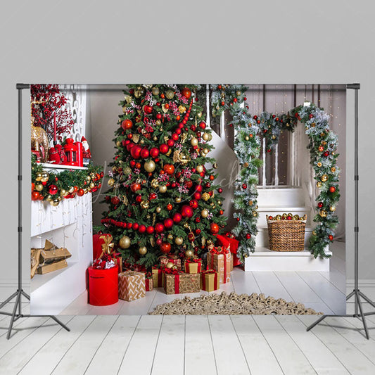 Lofaris Red Bauble Tree Festive Living Room Xmas Backdrop