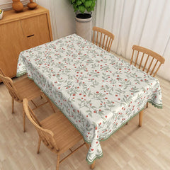 Lofaris Red Berries Green Leaves Pattern Rectangle Tablecloth Rustic Botanical Dining Room Decor Washable Kitchen Table Cover