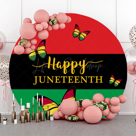Lofaris Red Black Green Butterfly Round Juneteenth Backdrop