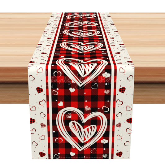 Lofaris Red Black Plaid Romantic Valentines Day Table Runner