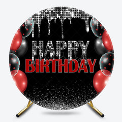 Lofaris Red Black Silver Glitter Round Birthday Backdrop