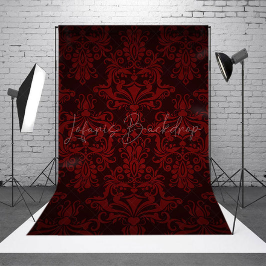 Lofaris Red Black Vintage Damask Backdrop For Photography