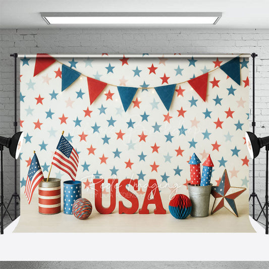 Lofaris Red Blue And White American Flag Cake Smash Backdrop