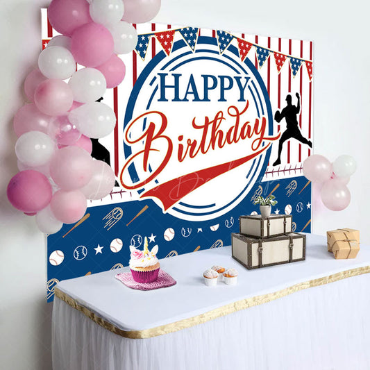 Lofaris Red Blue Golf Sports Flags Happy Birthday Backdrop