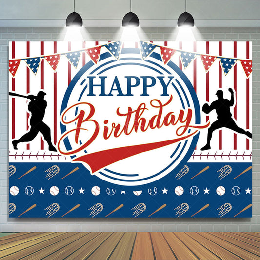 Lofaris Red Blue Golf Sports Flags Happy Birthday Backdrop