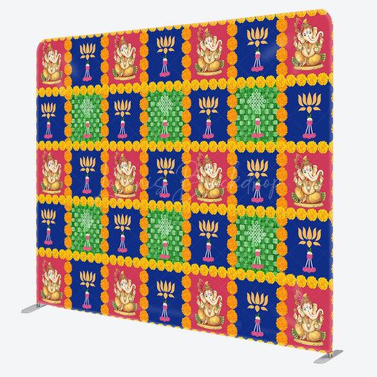 Lofaris Red Blue Green Plaid Happy Diwali Pillow Case Backdrop