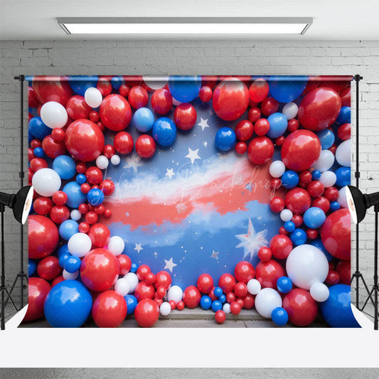 Lofaris Red Blue White Balloons Independence Day Backdrop
