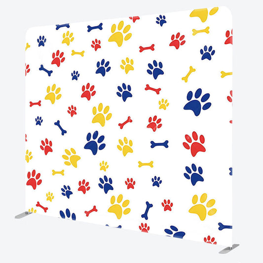 Lofaris Red Blue Yellow Paw Print Square Tension Backdrop