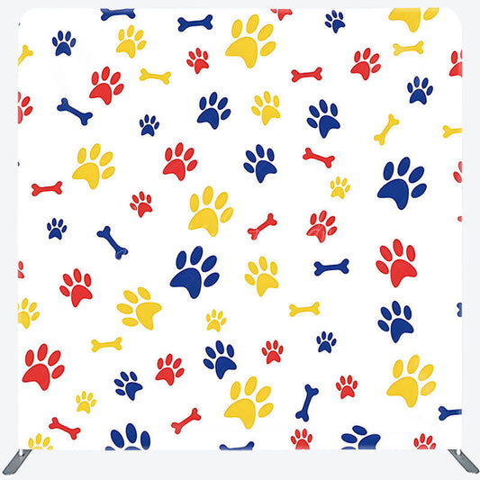 Lofaris Red Blue Yellow Paw Print Square Tension Backdrop
