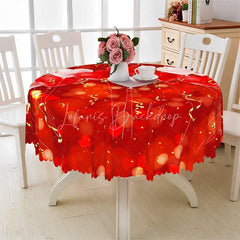 Lofaris Red Bokeh Gold Ribbon Round Tablecloth Festive Valentine Heart Table Cover for Dinner