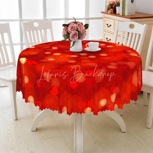 Lofaris Red Bokeh Heart Round Tablecloth Romantic Light Spot Pattern Table Cover for Valentine