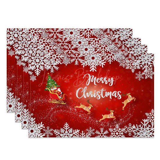 Lofaris Red Bokeh Snowflakes Sled Xmas Set Of 4 Placemats
