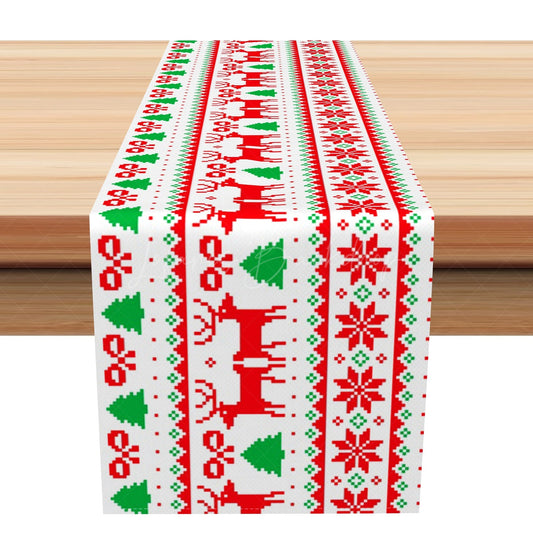 Lofaris Red Bowknot Elk Snowflake Tree Christmas Table Runner