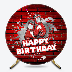 Lofaris Red Brick Wall Boxing Sports Round Birthday Backdrop