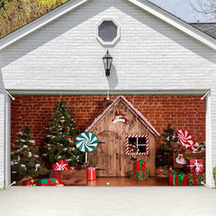 Lofaris Red Brick Wall Wood House Candy Garage Door Banner