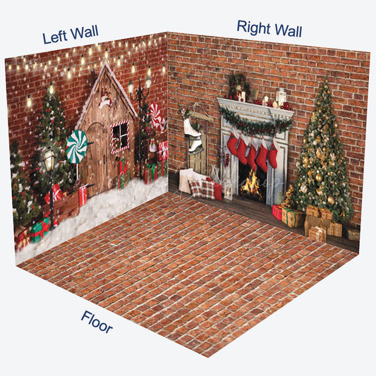 Lofaris Red Bricks Wall Festive Christmas Room Set Backdrop