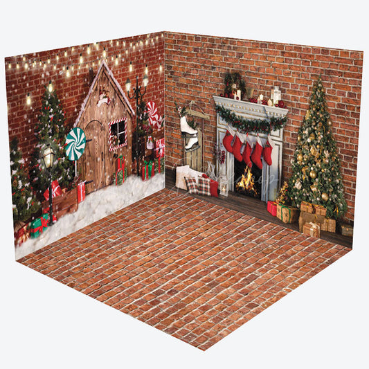 Lofaris Red Bricks Wall Festive Christmas Room Set Backdrop