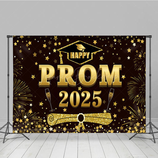 Lofaris Red Brown Gold Stars Happy Prom 2025 Grad Backdrop