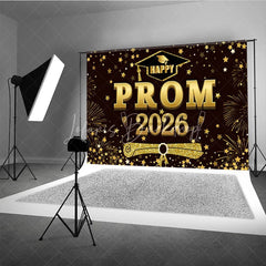 Lofaris Red Brown Gold Stars Happy Prom 2026 Grad Backdrop