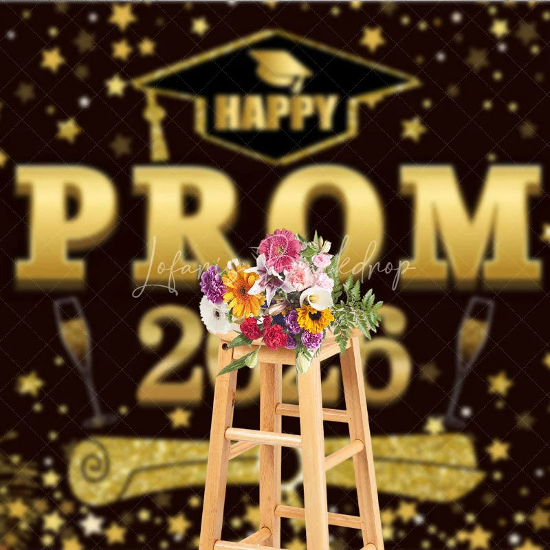 Lofaris Red Brown Gold Stars Happy Prom 2026 Grad Backdrop