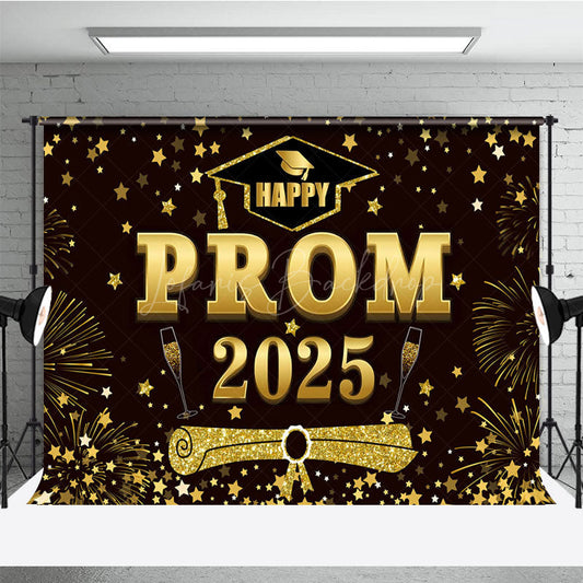 Lofaris Red Brown Gold Stars Happy Prom 2025 Grad Backdrop